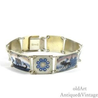 北欧ノルウェー製1940-50年代David Andersen七宝焼エナメルブレスレット【SILVER925S】【16.5cm】【N-27725】@