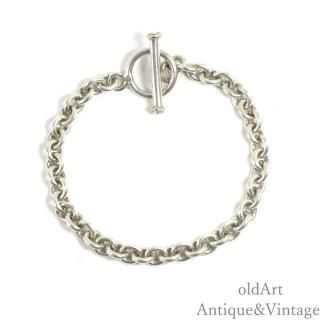 英国イギリス製スターリングシルバー製アズキチェーンブレスレット/ホールマーク刻印【17.5cm】【N-27734】