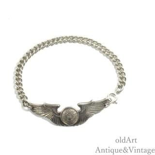 USA製1940年代WW2ヴィンテージUS AIRCREW WINGエアクルーウィングスターリングシルバー製メンズミリタリーブレスレット【19.5cm】【N-27746】