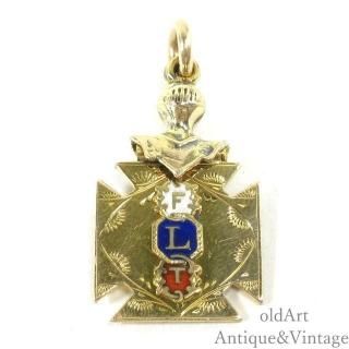 USA製アンティーク1910年代OddfellowsオッドフェローズFLT騎士×プロビデンスの目両面金張り懐中時計フォブペンダント/チャーム【N-27752】