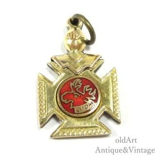 USA製アンティーク1890-1910年代LOYAL ORDER OF MOOSEムース鹿金張りエナメルフォブペンダント【N-27755】