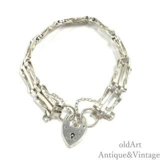 英国イギリスロンドン1979年製造ヴィンテージパドロック南京錠ゲートチェーンブレスレット/ホールマーク刻印【SILVER925】【17cm】【N-27758】