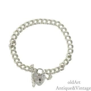 英国イギリス製19870-80年代ヴィンテージパドロック南京錠チェーンブレスレット【SILVER925】【18.5cm】【N-27760】