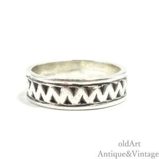 英国イギリス製スターリングシルバー製フラットバンド彫刻リング指輪【12号】【N-27766】