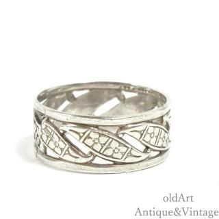 USA製UNCAS社1950年代ヴィンテージ透かし細工スターリングシルバー製フラットバンドリング指輪【15号】【N-27773】
