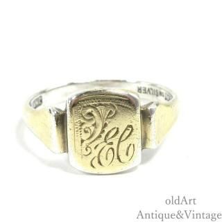 英国イギリスJHW工房1930-40年代ヴィンテージイニシャルEC印台シグネットリング指輪【9CT ON SILVER】【16号】【N-27791】