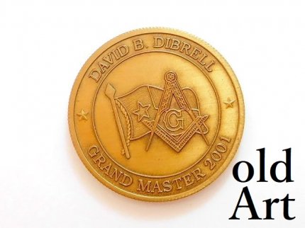 2001年フリーメイソンメンバー会員テキサス州ロッジグランドマスター記念コインメダル【M-13140】- oldArt Antique  オールドアート名古屋店