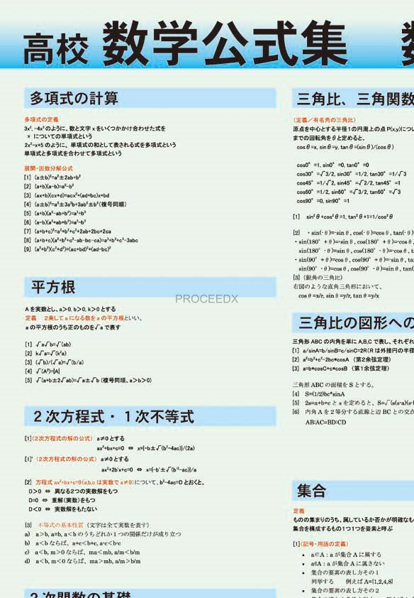 proceedx 学習ポスター0286高校数学公式集 数学1・A送料無料 勉強部屋