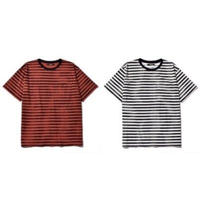 50センチ肩幅MINEDENIM マインデニム Hazy Border T-SH かすれ加工ボーダー半袖Tシャツ 2206-6001-07-M2