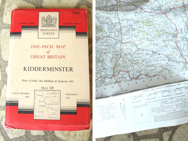 英国アンティーク レトロな古地図 Map ウスターシャー州 Kidderminster地方 A 8 イギリスアンティーク家具雑貨の通販サイトallureantiques アリュールアンティーク