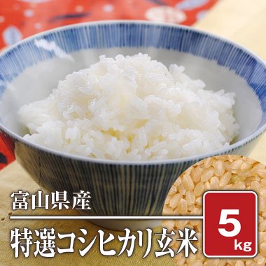 ＊玄米＋白米＊富山県産１等米コシヒカリ玄米5㎏＋玄米5㎏を精米（白米）