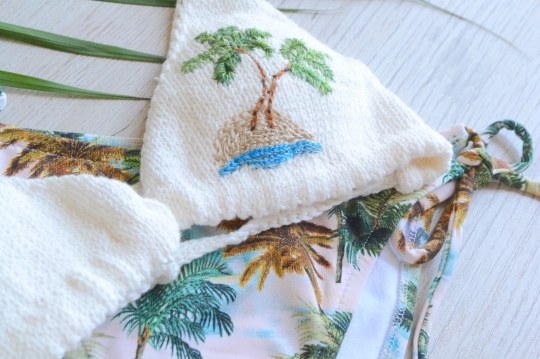 DELFINA knit palmtree×khaki bikini - LaLaLei