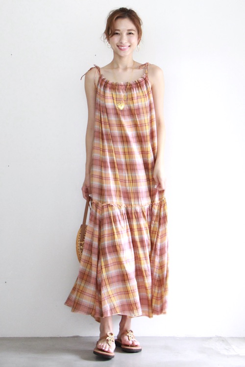 Leon&Harper organic cotton check design maxi dress