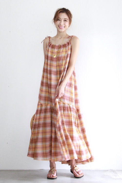 Leon&Harper organic cotton check design maxi dress