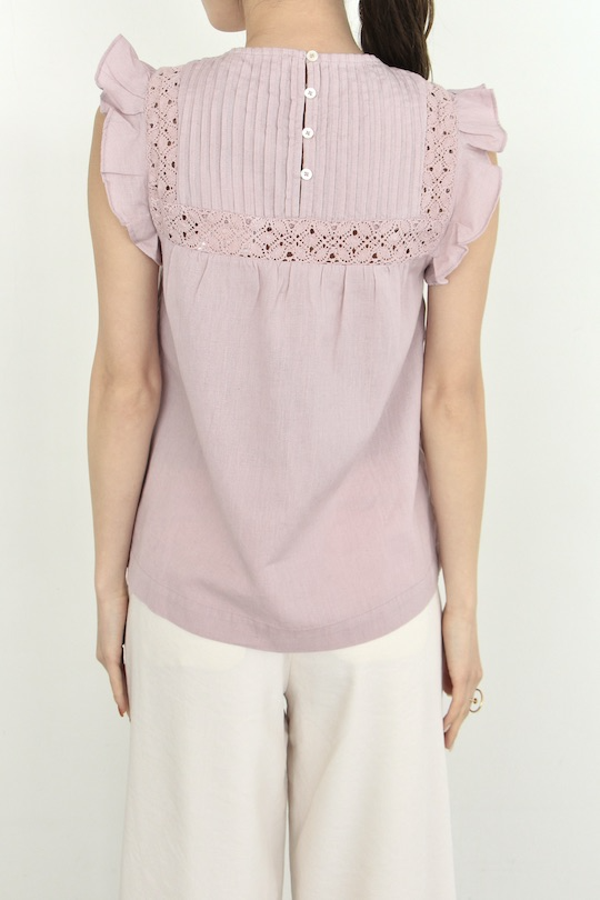 indi&cold Shoulder frilled blouse lavender pink