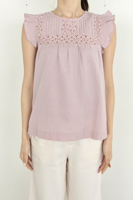 indi&cold Shoulder frilled blouse lavender pink