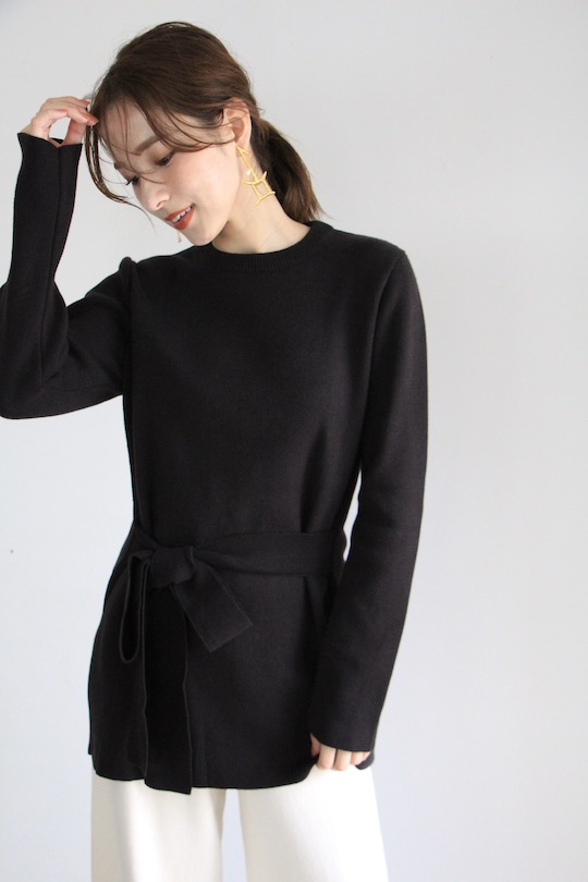 mila.vert knitted belted tunic =black=
