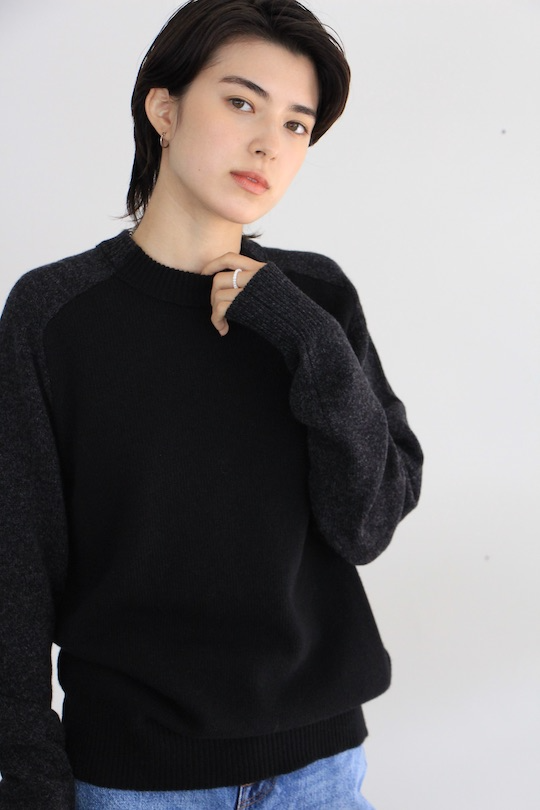 -Men's- roberto collina wool simple black x gray knit