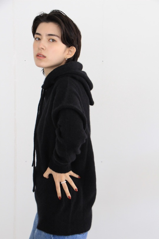 -Men's- roberto collina  cashmere black knit hoodie
