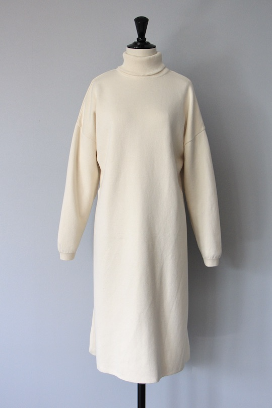 mila.vert cotton knit white turtle dress