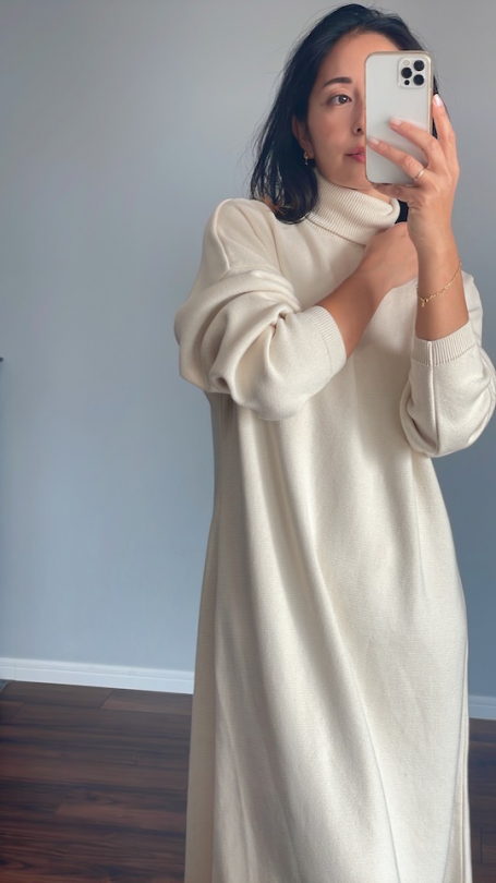 mila.vert cotton knit white turtle dress