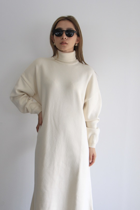 mila.vert cotton knit white turtle dress