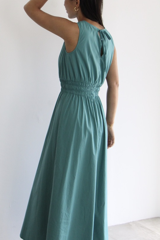 HOMEWARD  waist gather cotton dress -turquoise-