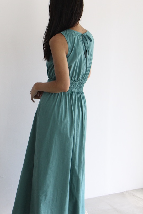 HOMEWARD  waist gather cotton dress -turquoise-