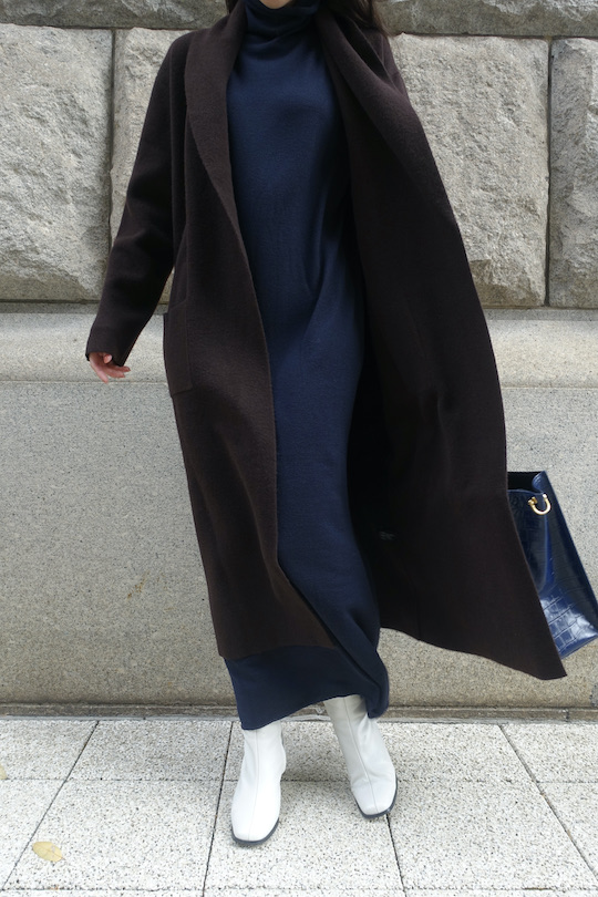 roberto collina wool turtle knit dress -navy-