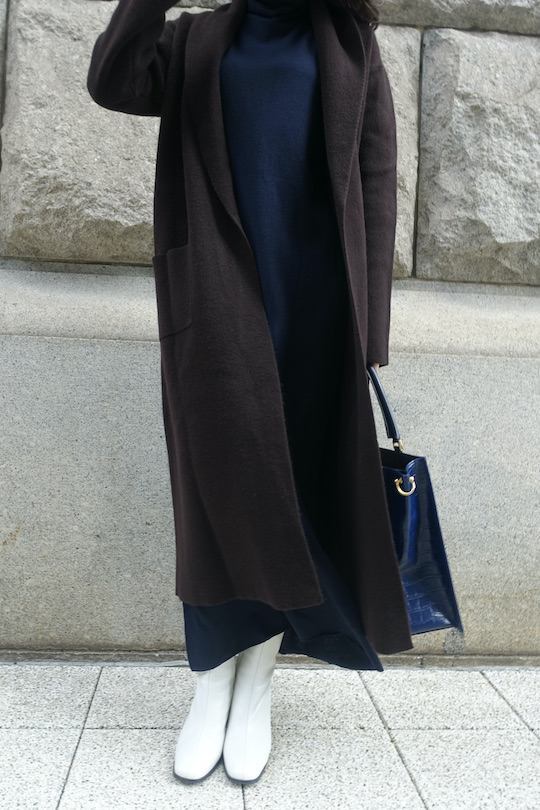 roberto collina wool turtle knit dress -navy-