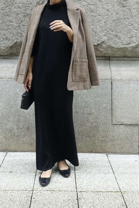 roberto collina wool turtle knit dress -black-