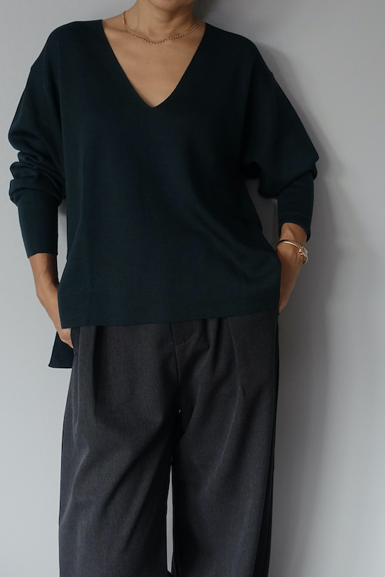 roberto collina merino wool V-neck knit -green-