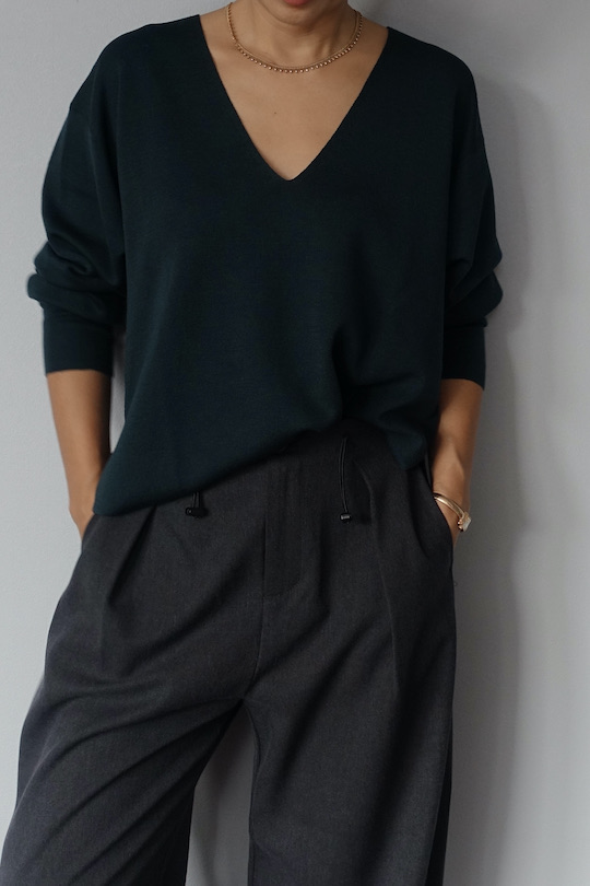 roberto collina merino wool V-neck knit -green-