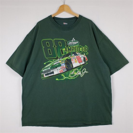 メンズUS-2XLサイズ NASCAR 半袖両面プリントTシャツ ダークグリーン