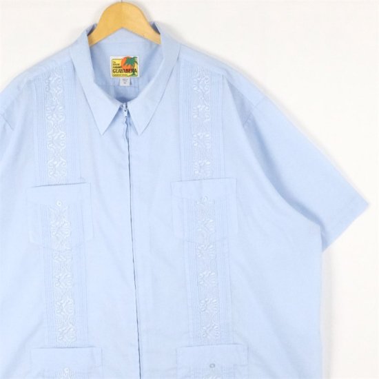 古着 大きいサイズ GUAYABERA 半袖ジップアップキューバシャツ メンズ