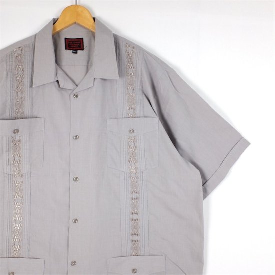 【80s】キューバシャツ  刺繍 ビッグサイズ  ホワイト オープンカラー約26cm