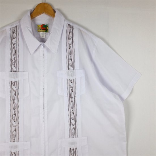 HABAND GUAYABERA ジップアップ半袖キューバシャツ 刺繍 メンズUS-3XL 