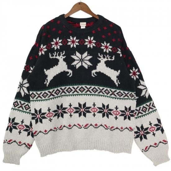 USA製 Great Land クルーネックコットンニットノルディックセーター 雪