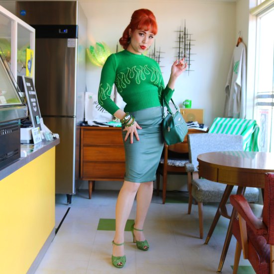 Psycho Apparel  You Rock!  Skirt in Green