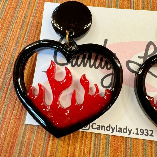 Candy Lady Heart Flames Pierce in Red