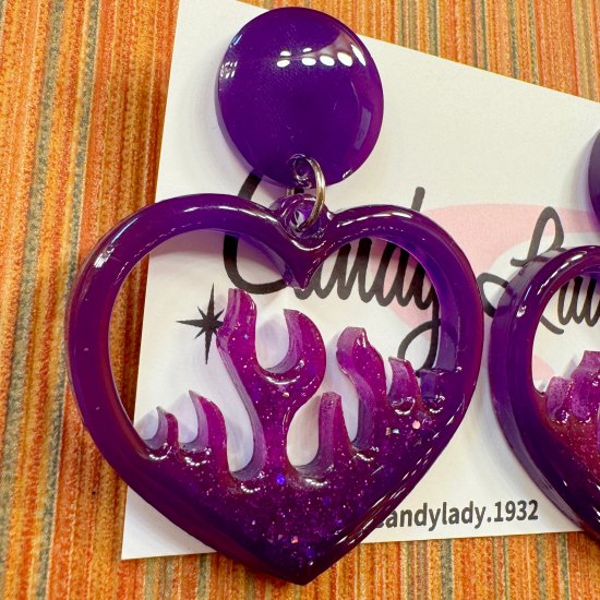 Candy Lady Heart Flames Pierce in  Purple