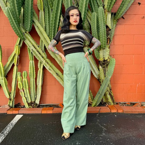 <img class='new_mark_img1' src='https://img.shop-pro.jp/img/new/icons1.gif' style='border:none;display:inline;margin:0px;padding:0px;width:auto;' />Psycho Apparel Wendy Denim Trousers in Pastel Green