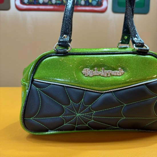 Psycho Apparel Kustom Bag Hand bag Type Spider Series in Lime Glitter