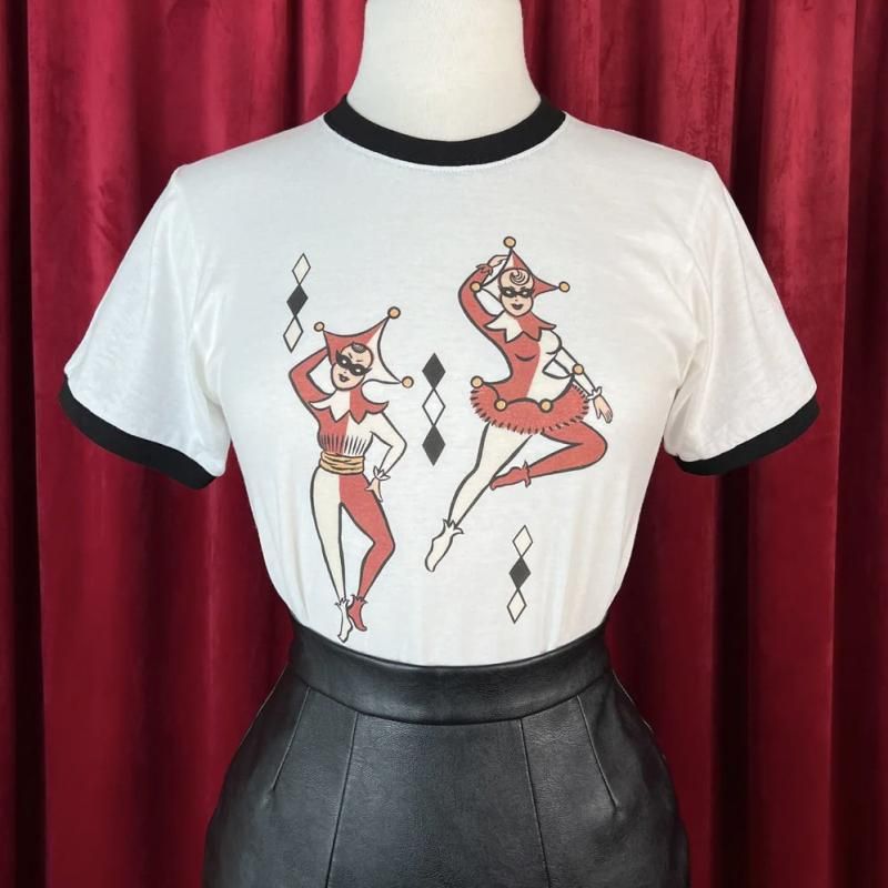 Mischief Made HARLEQUIN REVERIE UNISEX RINGER TEE IN WHITE/BLACK