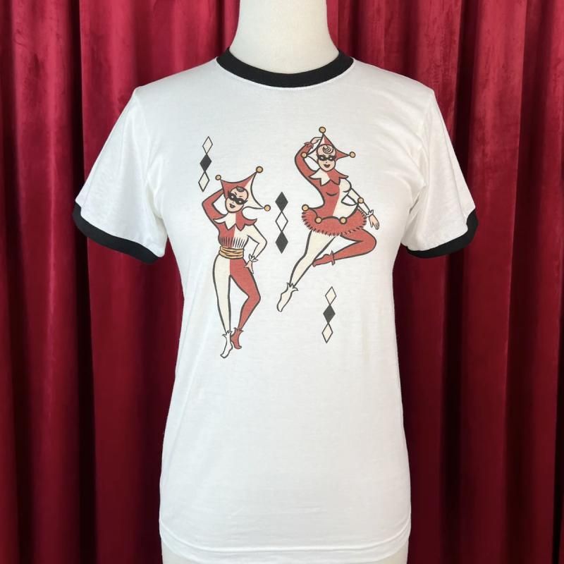 Mischief Made HARLEQUIN REVERIE UNISEX RINGER TEE IN WHITE/BLACK