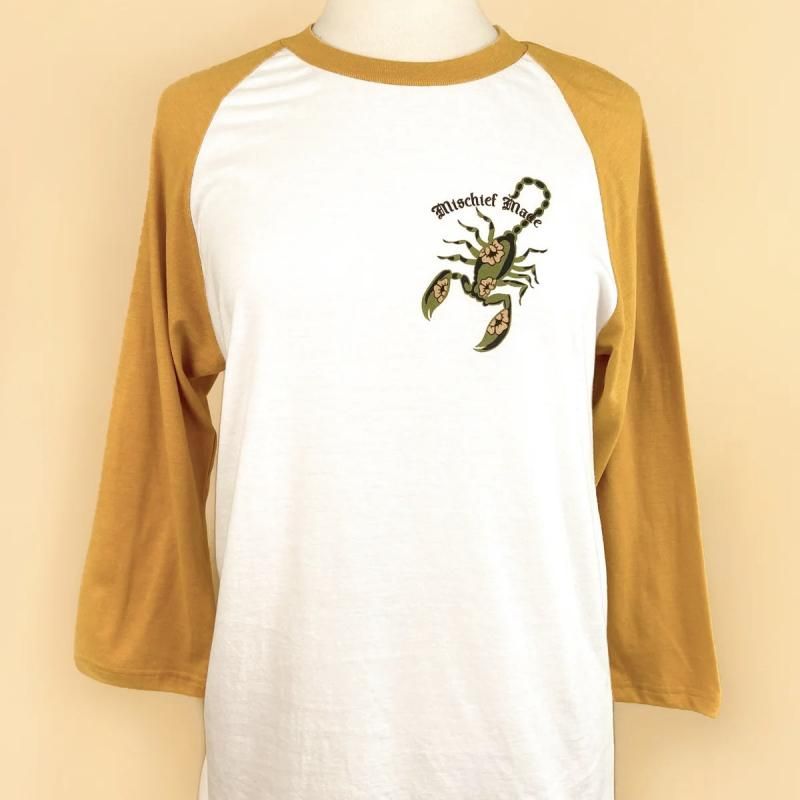 Mischief Made THE SCORPION UNISEX RAGLAN TEE IN WHITE/MUSTARD