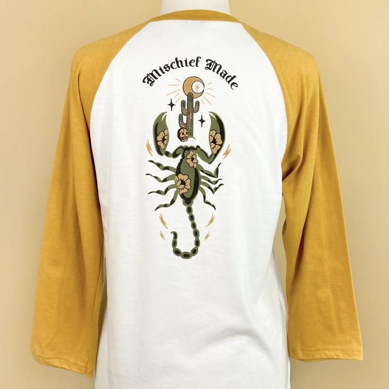 Mischief Made THE SCORPION UNISEX RAGLAN TEE IN WHITE/MUSTARD