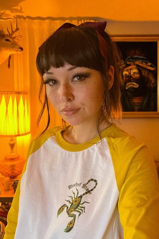 Mischief Made THE SCORPION UNISEX RAGLAN TEE IN WHITE/MUSTARD