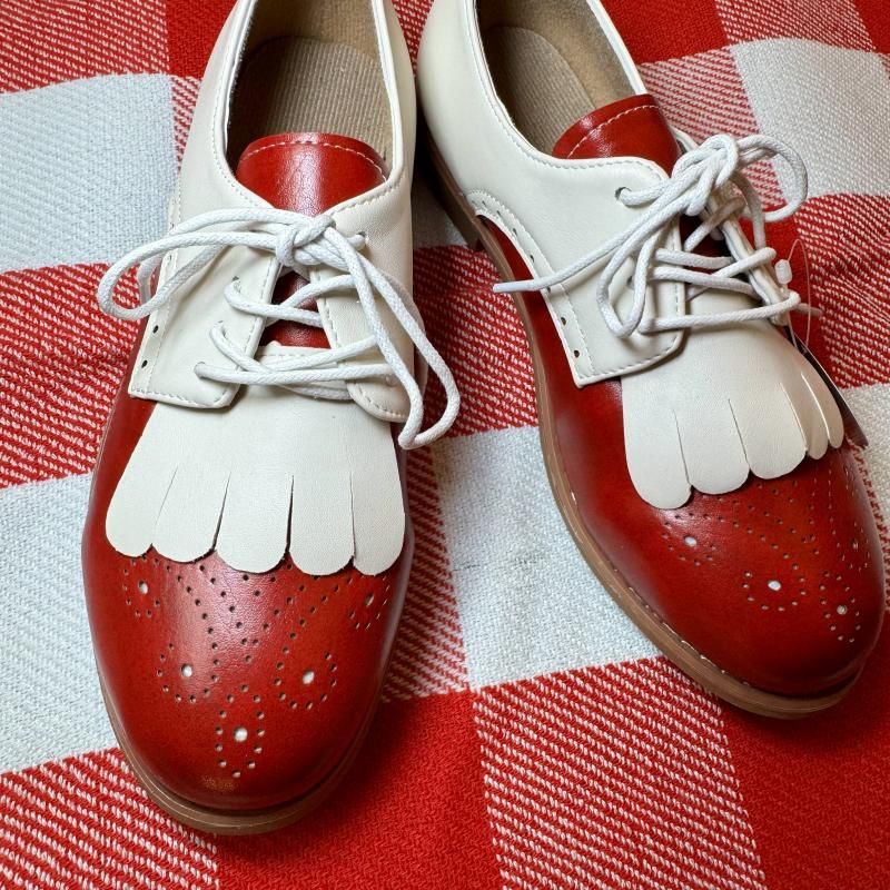 White and Red  Flat Shoes