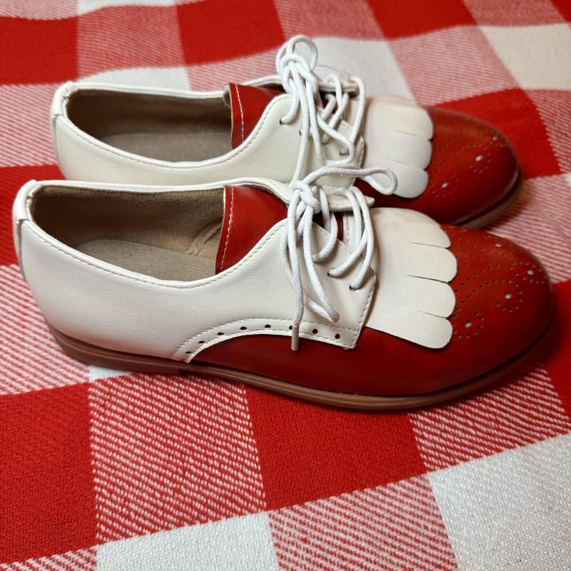 White and Red  Flat Shoes